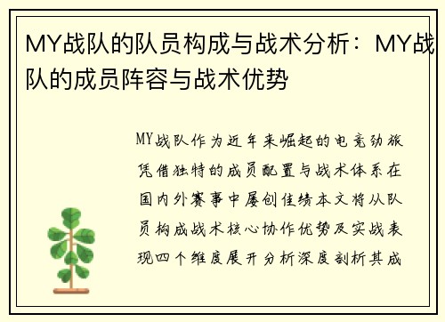MY战队的队员构成与战术分析：MY战队的成员阵容与战术优势
